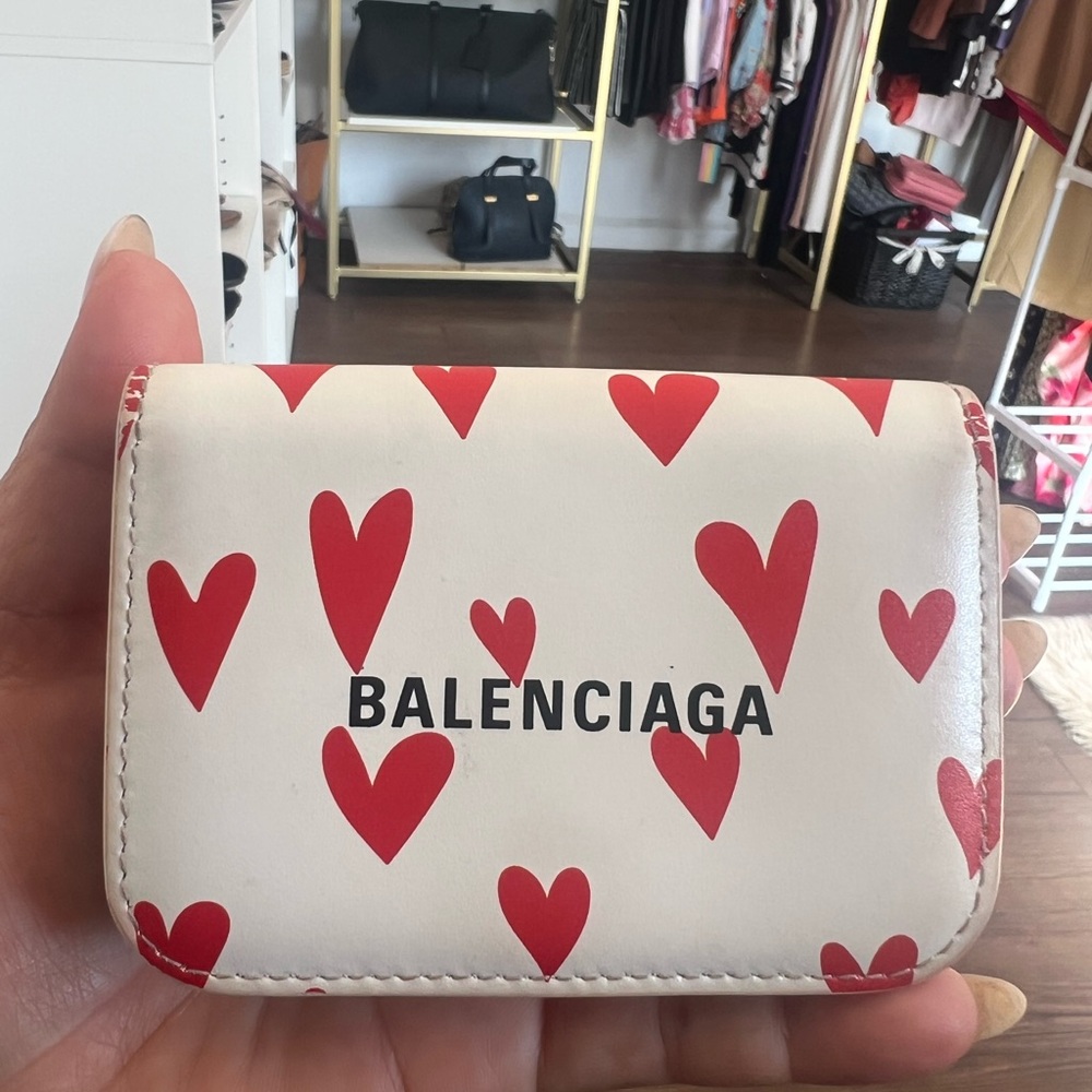 Balenciaga Red Heart Pattern Wallet